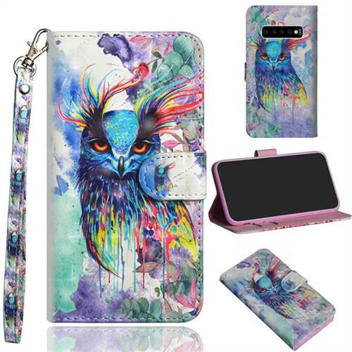 Watercolor Owl 3D Painted Leather Wallet Case for Samsung Galaxy S10 5G (6.7 inch)