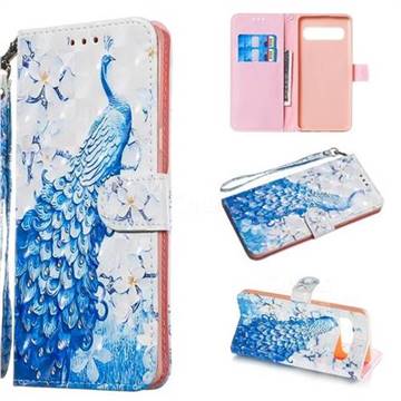 Blue Peacock 3D Painted Leather Wallet Phone Case for Samsung Galaxy S10 5G (6.7 inch)