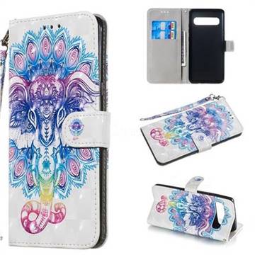 Colorful Elephant 3D Painted Leather Wallet Phone Case for Samsung Galaxy S10 5G (6.7 inch)