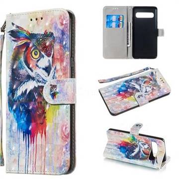Watercolor Owl 3D Painted Leather Wallet Phone Case for Samsung Galaxy S10 5G (6.7 inch)