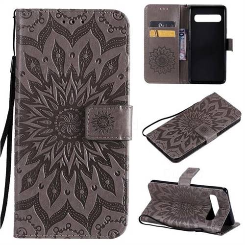 Embossing Sunflower Leather Wallet Case for Samsung Galaxy S10 5G (6.7 inch) - Gray