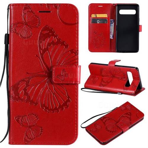 Embossing 3D Butterfly Leather Wallet Case for Samsung Galaxy S10 5G (6.7 inch) - Red
