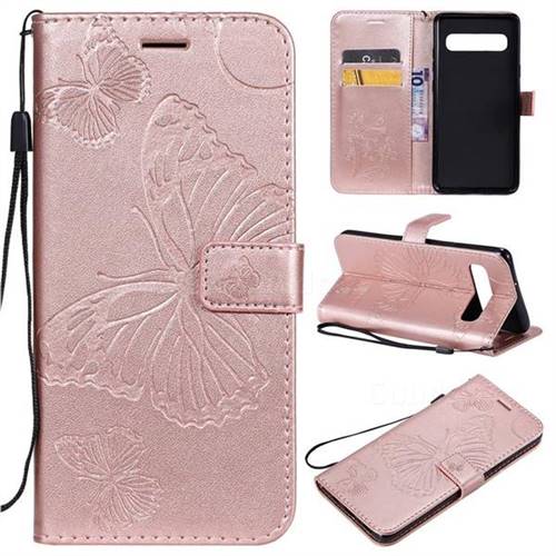 Embossing 3D Butterfly Leather Wallet Case for Samsung Galaxy S10 5G (6.7 inch) - Rose Gold