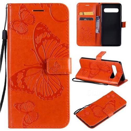 Embossing 3D Butterfly Leather Wallet Case for Samsung Galaxy S10 5G (6.7 inch) - Orange