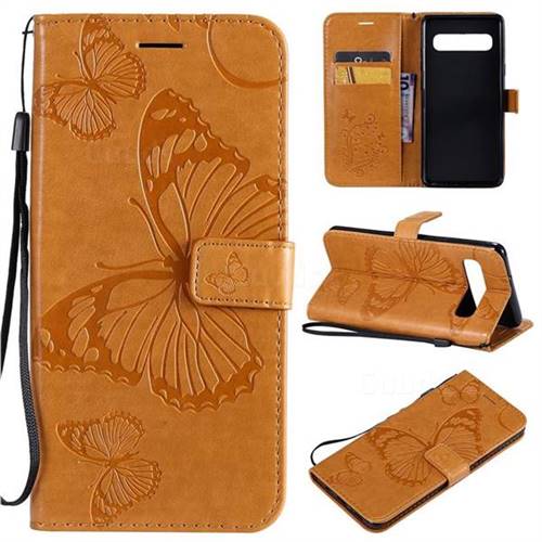 Embossing 3D Butterfly Leather Wallet Case for Samsung Galaxy S10 5G (6.7 inch) - Yellow