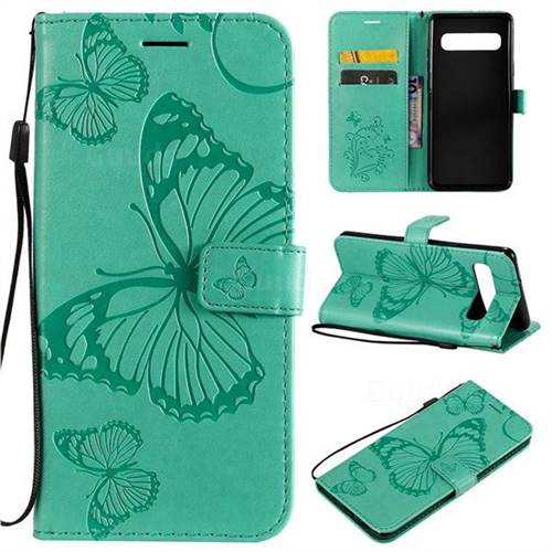 Embossing 3D Butterfly Leather Wallet Case for Samsung Galaxy S10 5G (6.7 inch) - Green