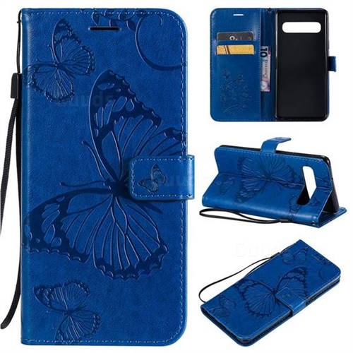 Embossing 3D Butterfly Leather Wallet Case for Samsung Galaxy S10 5G (6.7 inch) - Blue
