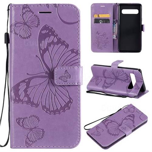 Embossing 3D Butterfly Leather Wallet Case for Samsung Galaxy S10 5G (6.7 inch) - Purple