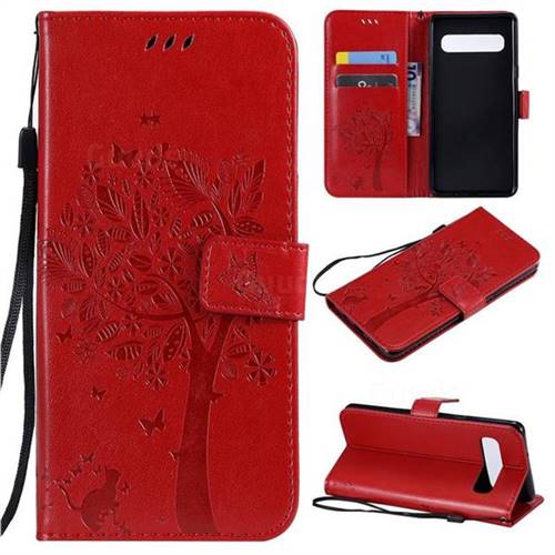 Embossing Butterfly Tree Leather Wallet Case for Samsung Galaxy S10 5G (6.7 inch) - Red