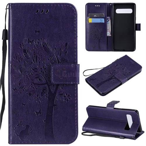 Embossing Butterfly Tree Leather Wallet Case for Samsung Galaxy S10 5G (6.7 inch) - Purple