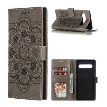 Intricate Embossing Datura Solar Leather Wallet Case for Samsung Galaxy S10 5G (6.7 inch) - Gray