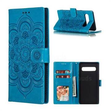 Intricate Embossing Datura Solar Leather Wallet Case for Samsung Galaxy S10 5G (6.7 inch) - Blue