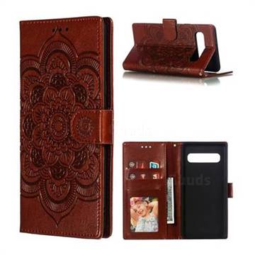 Intricate Embossing Datura Solar Leather Wallet Case for Samsung Galaxy S10 5G (6.7 inch) - Brown