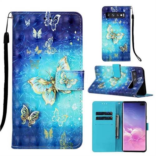 Gold Butterfly 3D Painted Leather Wallet Case for Samsung Galaxy S10 5G (6.7 inch)