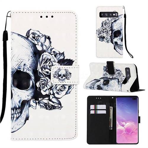 Skull Flower 3D Painted Leather Wallet Case for Samsung Galaxy S10 5G (6.7 inch)