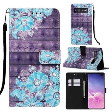 Blue Flower 3D Painted Leather Wallet Case for Samsung Galaxy S10 5G (6.7 inch)