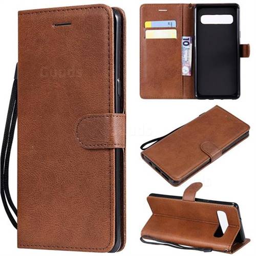 Retro Greek Classic Smooth PU Leather Wallet Phone Case for Samsung Galaxy S10 5G (6.7 inch) - Brown