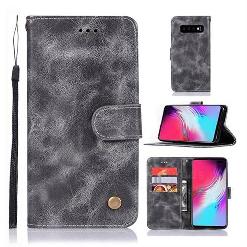 Luxury Retro Leather Wallet Case for Samsung Galaxy S10 5G (6.7 inch) - Gray