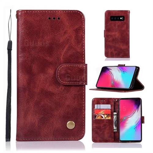 Luxury Retro Leather Wallet Case for Samsung Galaxy S10 5G (6.7 inch) - Wine Red