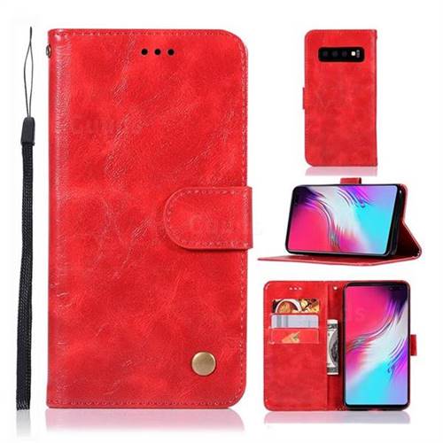 Luxury Retro Leather Wallet Case for Samsung Galaxy S10 5G (6.7 inch) - Red
