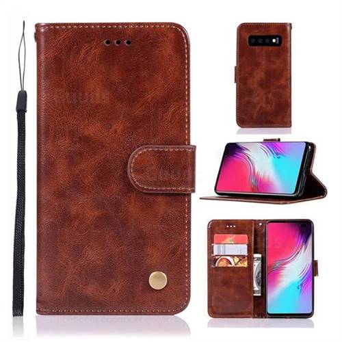 Luxury Retro Leather Wallet Case for Samsung Galaxy S10 5G (6.7 inch) - Brown