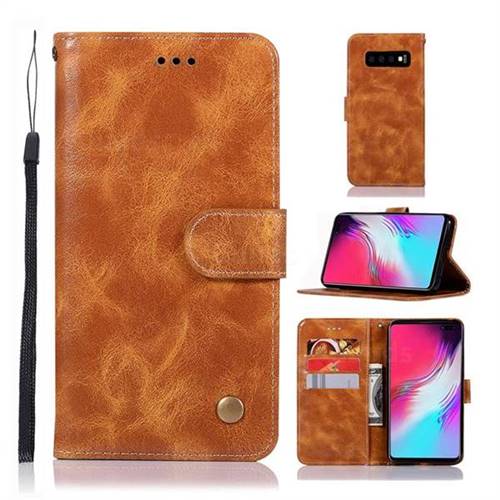 Luxury Retro Leather Wallet Case for Samsung Galaxy S10 5G (6.7 inch) - Golden