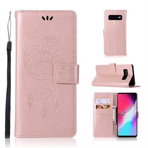 Intricate Embossing Owl Campanula Leather Wallet Case for Samsung Galaxy S10 5G (6.7 inch) - Rose Gold