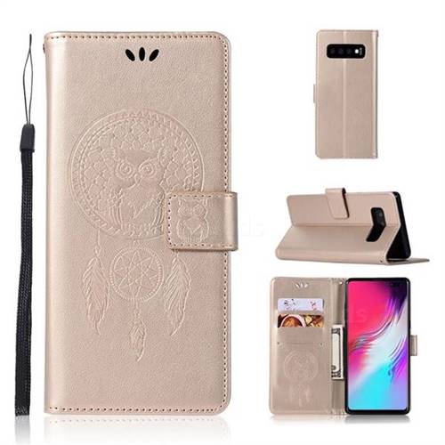 Intricate Embossing Owl Campanula Leather Wallet Case for Samsung Galaxy S10 5G (6.7 inch) - Champagne