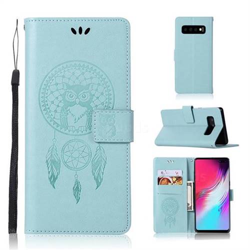 Intricate Embossing Owl Campanula Leather Wallet Case for Samsung Galaxy S10 5G (6.7 inch) - Green