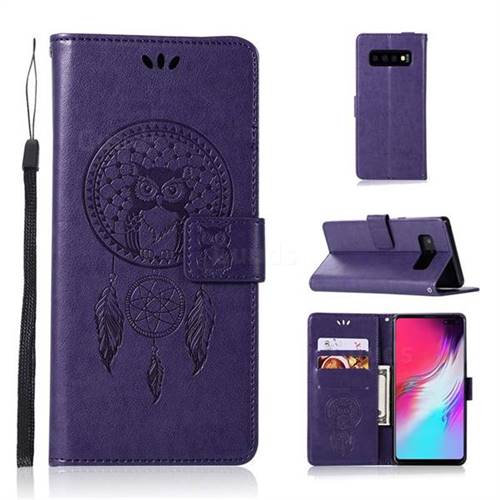 Intricate Embossing Owl Campanula Leather Wallet Case for Samsung Galaxy S10 5G (6.7 inch) - Purple