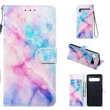 Blue Pink Marble Smooth Leather Phone Wallet Case for Samsung Galaxy S10 5G (6.7 inch)