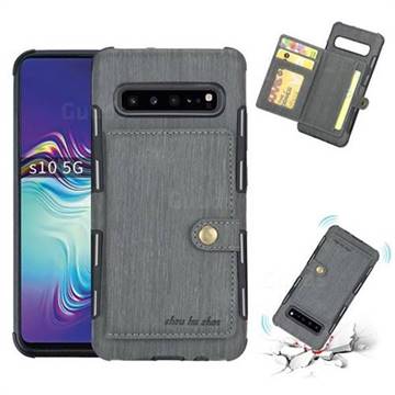 Brush Multi-function Leather Phone Case for Samsung Galaxy S10 5G (6.7 inch) - Gray