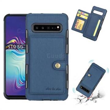 Brush Multi-function Leather Phone Case for Samsung Galaxy S10 5G (6.7 inch) - Blue