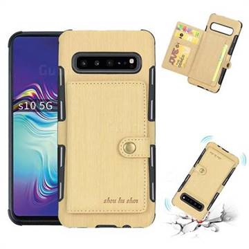 Brush Multi-function Leather Phone Case for Samsung Galaxy S10 5G (6.7 inch) - Golden