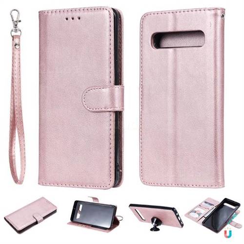 Retro Greek Detachable Magnetic PU Leather Wallet Phone Case for Samsung Galaxy S10 5G (6.7 inch) - Rose Gold