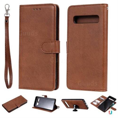 Retro Greek Detachable Magnetic PU Leather Wallet Phone Case for Samsung Galaxy S10 5G (6.7 inch) - Brown