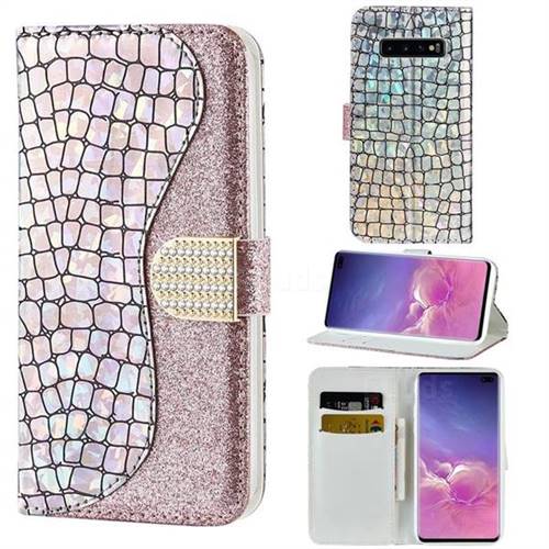 Glitter Diamond Buckle Laser Stitching Leather Wallet Phone Case for Samsung Galaxy S10 5G (6.7 inch) - Pink