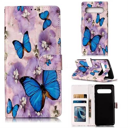 Purple Flowers Butterfly 3D Relief Oil PU Leather Wallet Case for Samsung Galaxy S10 5G (6.7 inch)