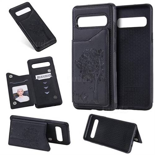 Luxury Tree and Cat Multifunction Magnetic Card Slots Stand Leather Phone Back Cover for Samsung Galaxy S10 5G (6.7 inch) - Black