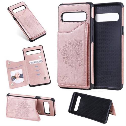 Luxury Tree and Cat Multifunction Magnetic Card Slots Stand Leather Phone Back Cover for Samsung Galaxy S10 5G (6.7 inch) - Rose Gold