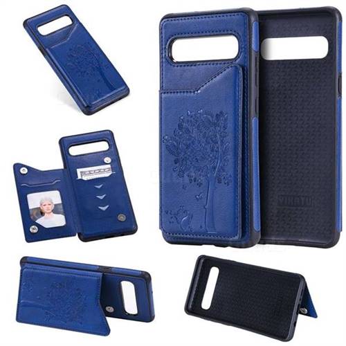 Luxury Tree and Cat Multifunction Magnetic Card Slots Stand Leather Phone Back Cover for Samsung Galaxy S10 5G (6.7 inch) - Blue