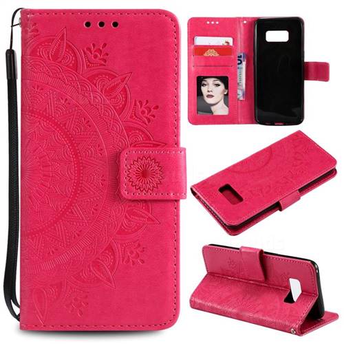 Intricate Embossing Datura Leather Wallet Case for Samsung Galaxy S10 5G (6.7 inch) - Rose Red