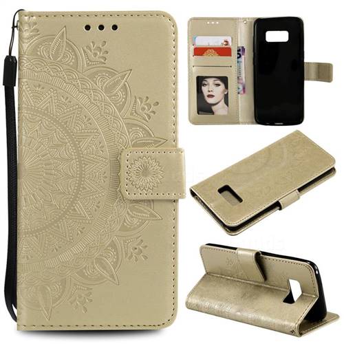 Intricate Embossing Datura Leather Wallet Case for Samsung Galaxy S10 5G (6.7 inch) - Golden