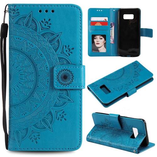 Intricate Embossing Datura Leather Wallet Case for Samsung Galaxy S10 5G (6.7 inch) - Blue