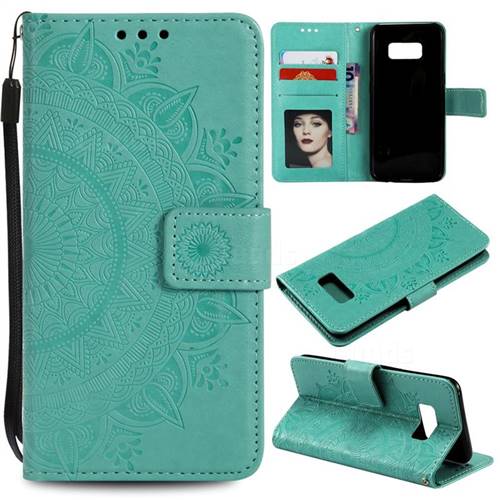 Intricate Embossing Datura Leather Wallet Case for Samsung Galaxy S10 5G (6.7 inch) - Mint Green