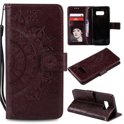 Intricate Embossing Datura Leather Wallet Case for Samsung Galaxy S10 5G (6.7 inch) - Brown