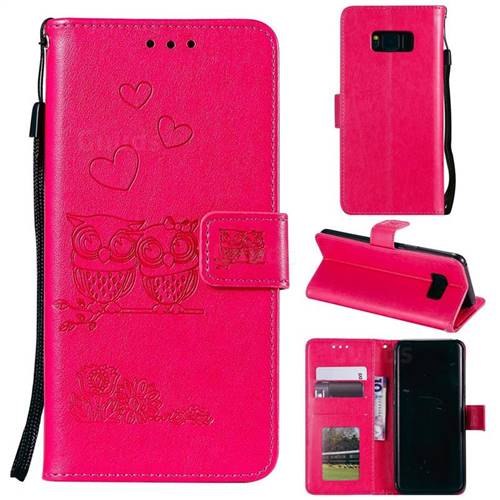 Embossing Owl Couple Flower Leather Wallet Case for Samsung Galaxy S10 5G (6.7 inch) - Red