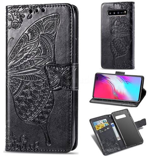 Embossing Mandala Flower Butterfly Leather Wallet Case for Samsung Galaxy S10 5G (6.7 inch) - Black