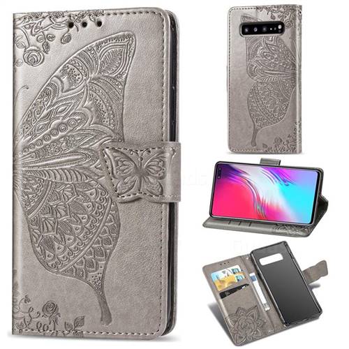 Embossing Mandala Flower Butterfly Leather Wallet Case for Samsung Galaxy S10 5G (6.7 inch) - Gray