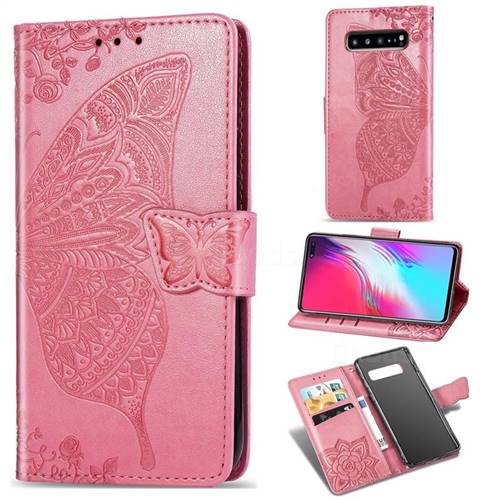 Embossing Mandala Flower Butterfly Leather Wallet Case for Samsung Galaxy S10 5G (6.7 inch) - Pink